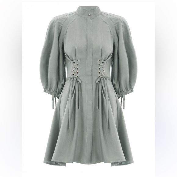Zimmermann Dresses & Skirts - Zimmermann Sage Green Puff Sleeve Lace-Up Waist Dress